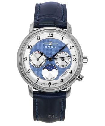 Zeppelin Friedrichshafen Moon Phase læderrem Blue Dial Quartz 85373 Dameur